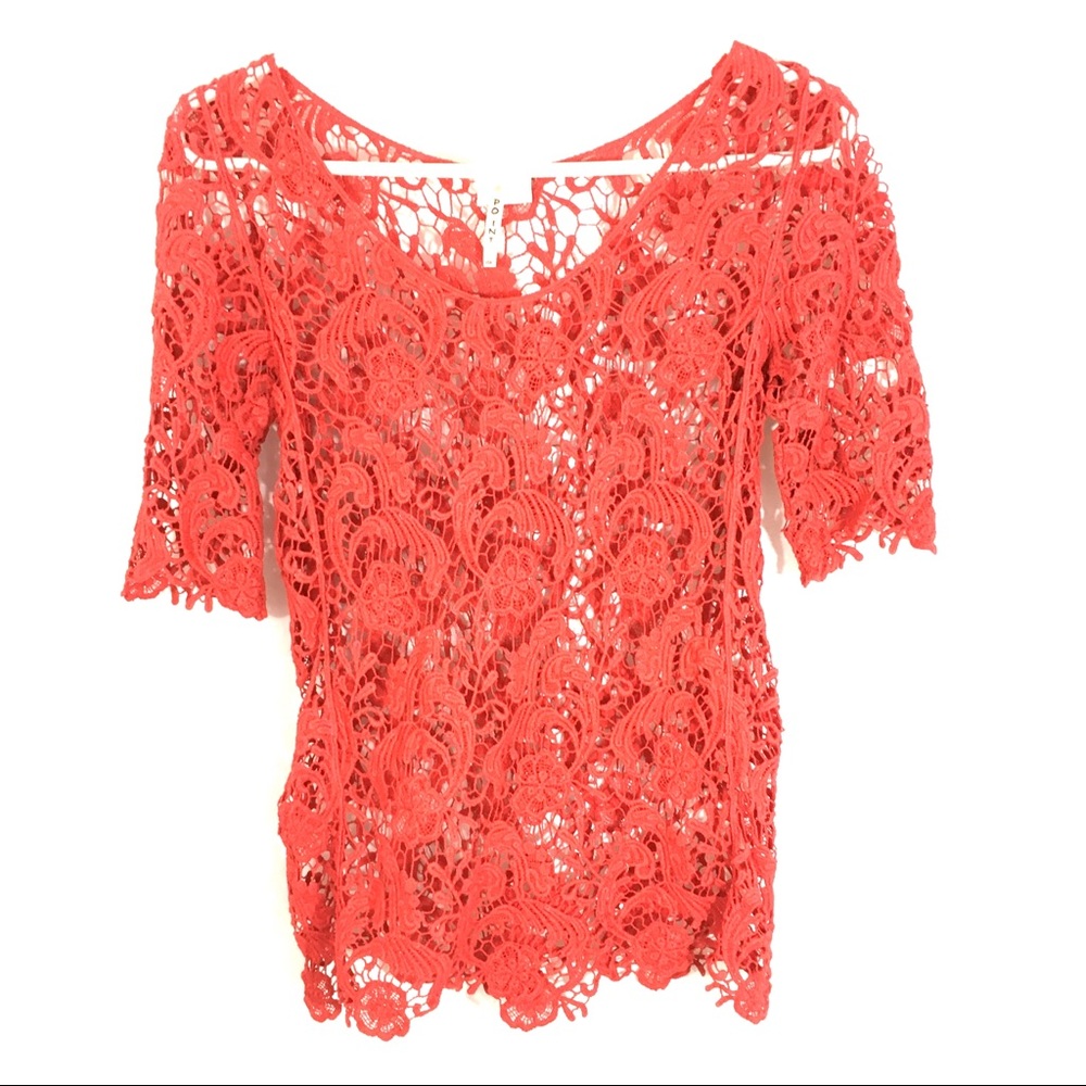 Point Cotton Crochet Medium Large Red Top
